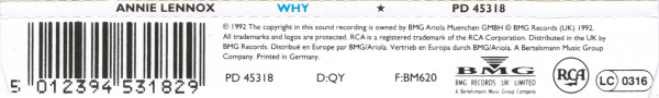Cover zu Annie Lennox - Why | 1992 | Vinyl | Electronic, Pop | UK & Europe