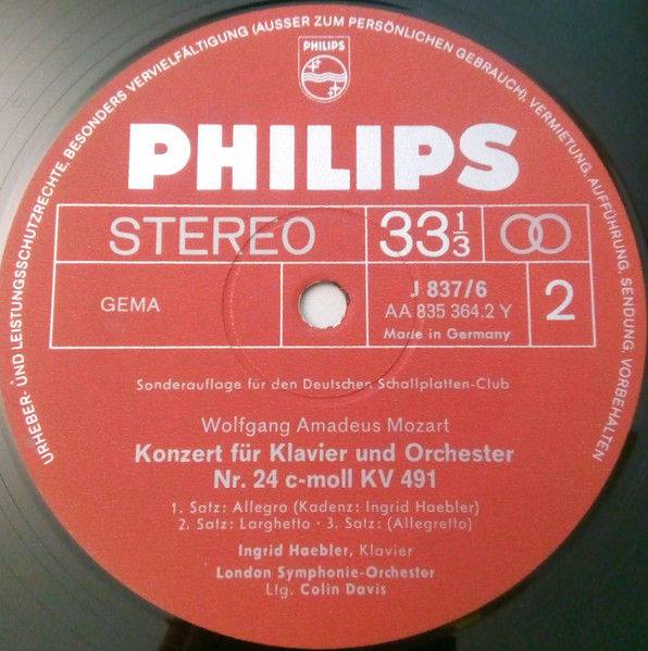 Cover zu Wolfgang Amadeus Mozart, Ingrid Haebler, London Symphony Orchestra, Sir Colin Davis, Witold Rowicki - Klavierkonzerte Nr. 23 A-dur, KV 488 Und Nr. 24 C-moll KV 491 | Vinyl | Classical