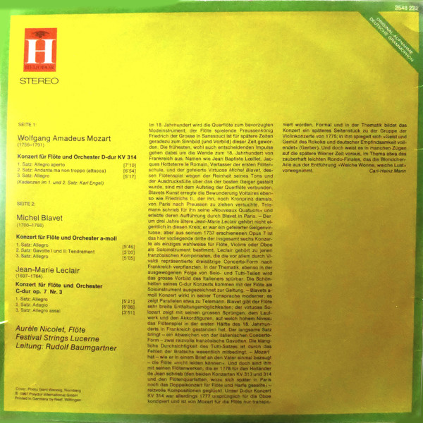 Cover zu Wolfgang Amadeus Mozart, Michel Blavet, Jean-Marie Leclair - Flötenkonzerte | Vinyl | Classical | Germany Schallplatten Ankauf