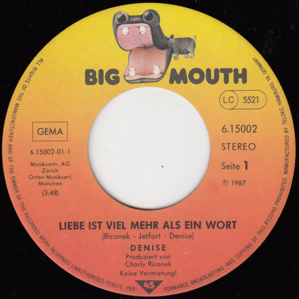 Cover zu Denise (13) - Liebe Ist Viel Mehr Als Ein Wort | 1987 | Vinyl | Pop | Germany Schallplatten Ankauf