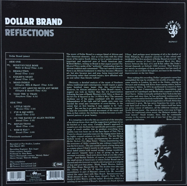 Cover zu Dollar Brand - Reflections | 1989 | Vinyl | Jazz | Germany Schallplatten Ankauf