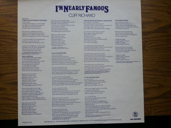Cover zu Cliff Richard - I'm Nearly Famous | 1976 | Vinyl | Rock | US