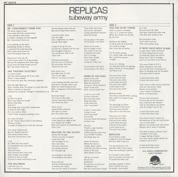 Cover zu Tubeway Army - Replicas | 1979 | LP, Album | Electronic, Rock | Germany