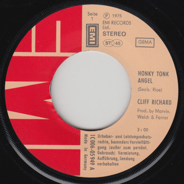 Cover zu Cliff Richard - Honky Tonk Angel | 1975 | Vinyl | Rock | Germany Schallplatten Ankauf