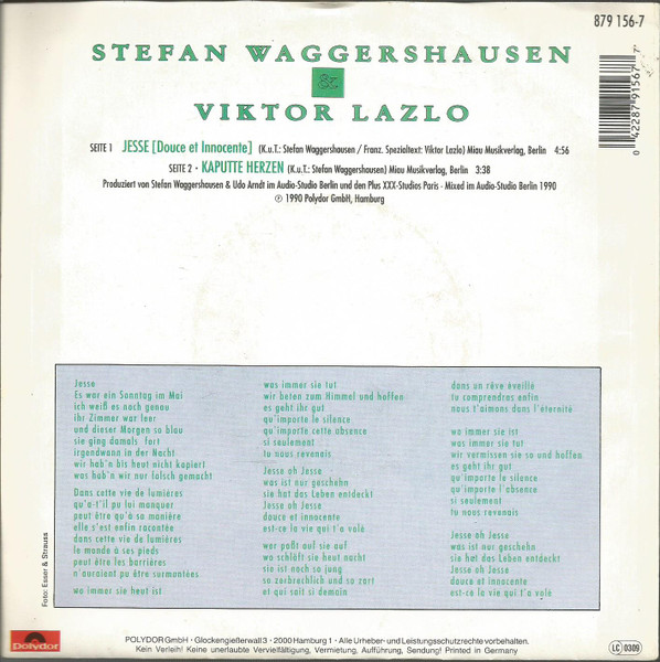 Cover zu Stefan Waggershausen & Viktor Lazlo - Jesse (Douce Et Innocente) | 1990 | Vinyl | Electronic, Pop | Germany