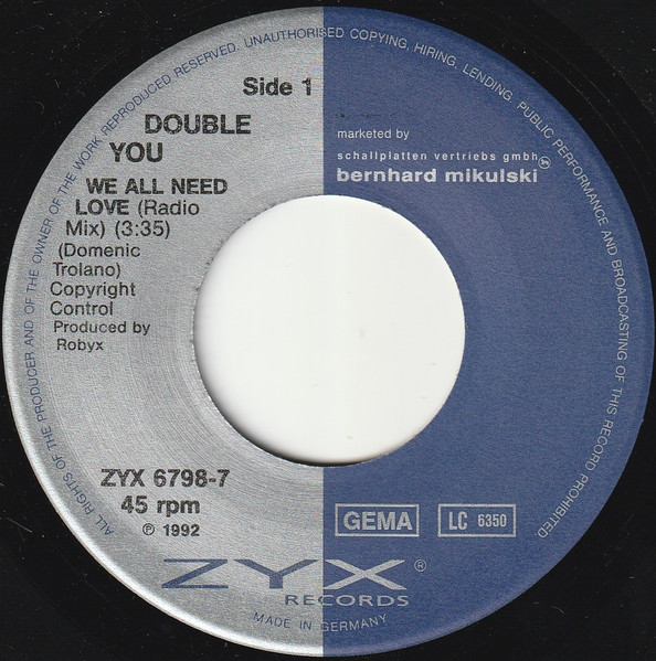 Cover zu Double You - We All Need Love | 1992 | Vinyl | Electronic | Europe