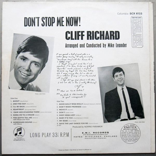 Cover zu Cliff Richard - Don't Stop Me Now! | Vinyl | Rock, Pop | UK Schallplatten Ankauf