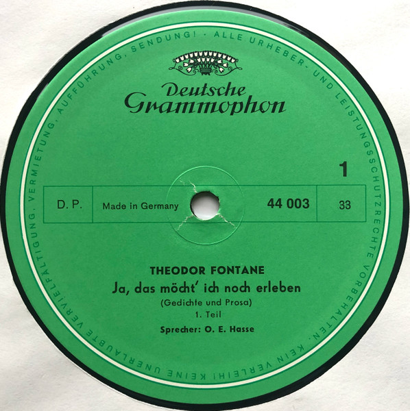 Cover zu Theodor Fontane - O.E. Hasse - Ja, Das Möcht' Ich Noch Erleben - Gedichte Und Prosa | Vinyl | Non-Music | Germany