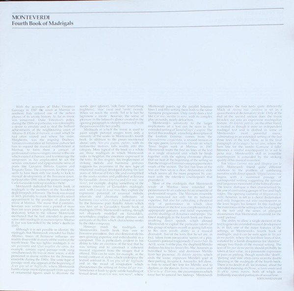 Cover zu Claudio Monteverdi – The Consort Of Musicke, Anthony Rooley - Quarto Libro Dei Madrigali | 1986 | Vinyl | Classical | Europe