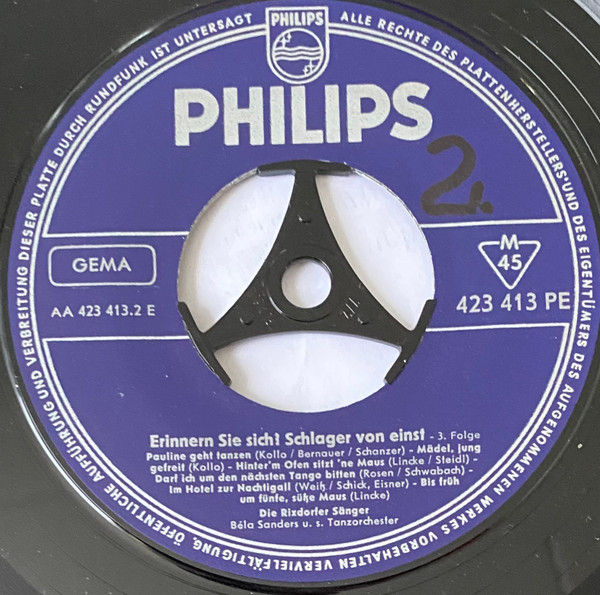 Cover zu Die Rixdorfer Sänger - Orchester Béla Sanders - Erinnern Sie Sich? Schlager Von Einst - 3. Folge | 1962 | Vinyl | Pop | Germany