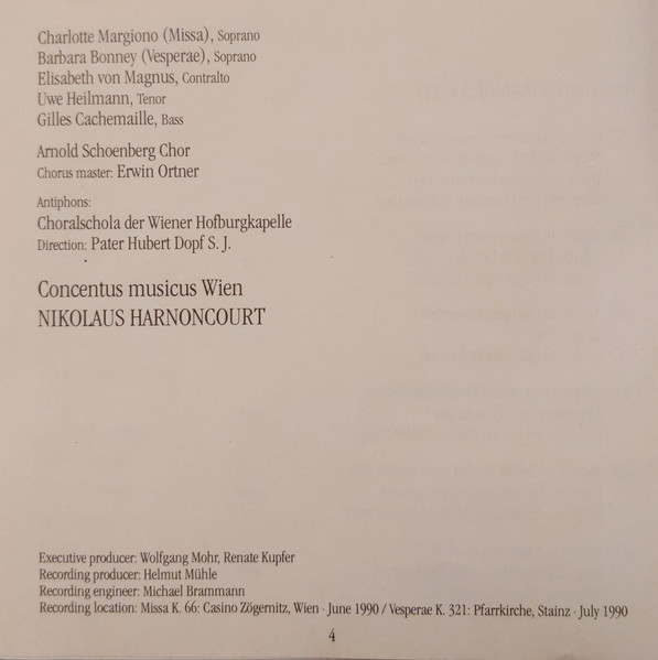 Cover zu Wolfgang Amadeus Mozart, Charlotte Margiono, Barbara Bonney, Elisabeth Von Magnus, Uwe Heilmann, Gilles Cachemaille, Arnold Schoenberg Chor, Concentus Musicus Wien, Nikolaus Harnoncourt - Mo