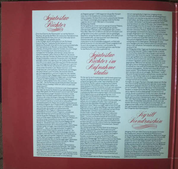 Cover zu Sviatoslav Richter - Franz Liszt, London Symphony Orchestra, Kiril Kondrashin - Klavierkonzerte Nr. 1+2 | Vinyl | Classical | Germany