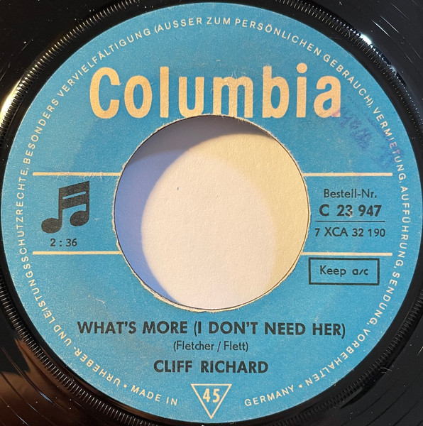 Cover zu Cliff Richard & The Shadows - Don't Forget To Catch Me / What's More (I Don't Need Her) | 1968 | Vinyl | Rock, Pop | Germany