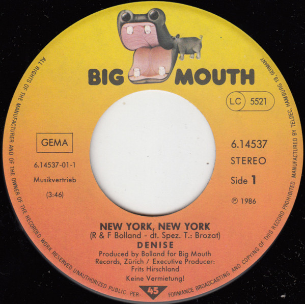 Cover zu Denise (13) - New York, New York | 1986 | Vinyl, Stereo, 45 RPM, 7