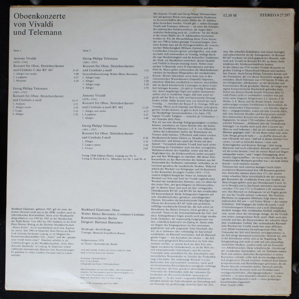 Cover zu Antonio Vivaldi / Georg Philipp Telemann - Burkhard Glaetzner • Kammerorchester Berlin • Hartmut Haenchen - Oboenkonzerte | LP, Album, Blu Schallplatten Ankauf