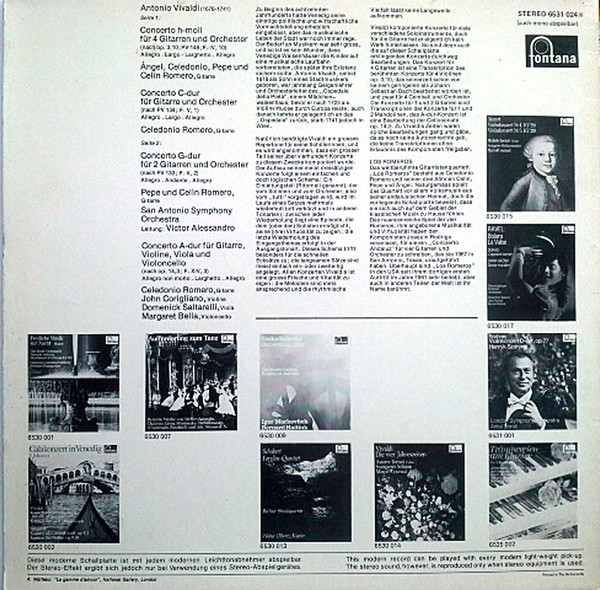 Cover zu Antonio Vivaldi - The Romeros, San Antonio Symphony Orchestra, Victor Alessandro - Konzerte Für 1, 2 Und 4 Gitarren / Konzerte Für Gitarre, Violine, Viola Und Cello | Vinyl | Classical