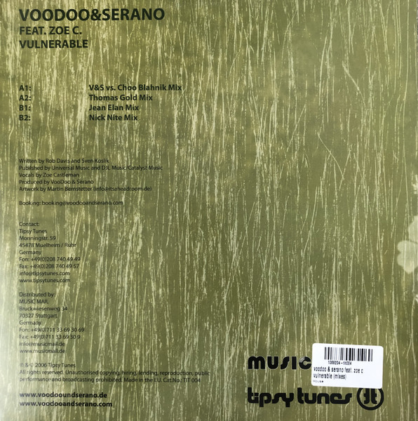 Cover zu VooDoo & Serano Feat. Zoe C - Vulnerable | 2006 | Vinyl | Electronic | Germany Schallplatten Ankauf