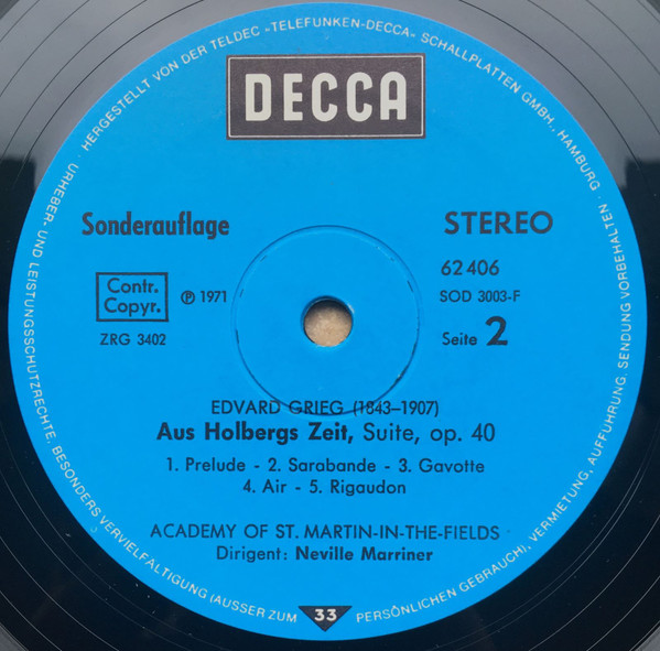 Cover zu Antonín Dvořák / Edvard Grieg, The Academy Of St. Martin-In-The-Fields, Sir Neville Marriner - Streicherserenade E-dur / Aus Holbergs Zeit | 1973 | Vinyl | Classical | Germany Schallplatten Ankauf