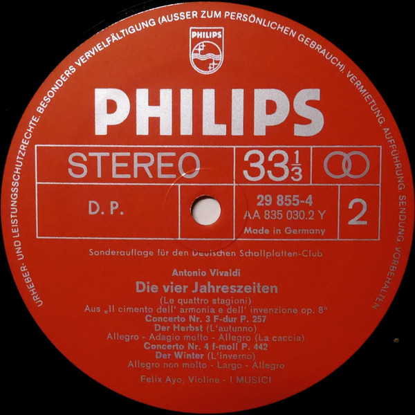 Cover zu Antonio Vivaldi · I Musici - Die Vier Jahreszeiten | Vinyl | Classical | Germany Schallplatten Ankauf