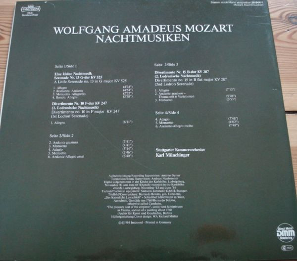 Cover zu Wolfgang Amadeus Mozart, Stuttgarter Kammerorchester, Karl Münchinger - Nachtmusiken | Vinyl | Classical | Germany Schallplatten Ankauf