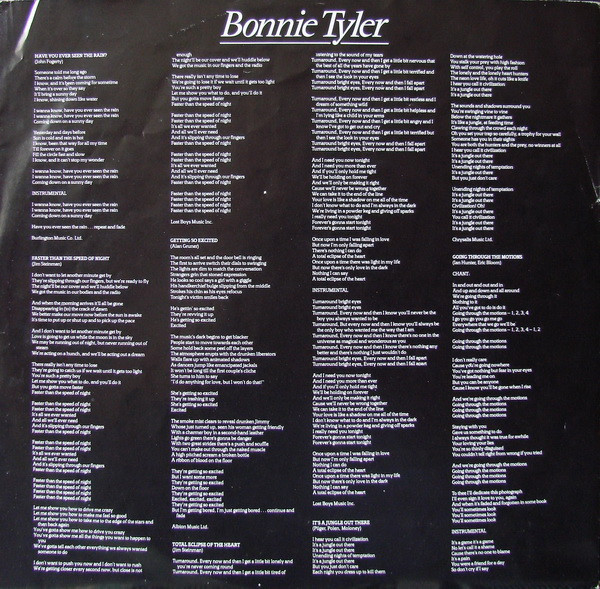 Cover zu Bonnie Tyler - Faster Than The Speed Of Night | 1983 | LP, Album | Electronic, Rock, Pop | Europe