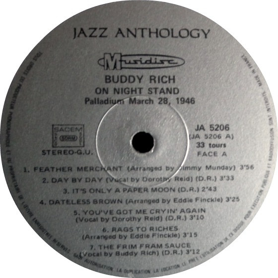 Cover zu Buddy Rich - One Night Stand - 1946 - Live Sessions At The Palladium, Hollywood | 1977 | Vinyl | Jazz | France