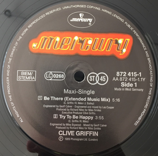Cover zu Clive Griffin - Be There | 1989 | Vinyl | Electronic, Funk / Soul | Germany Schallplatten Ankauf