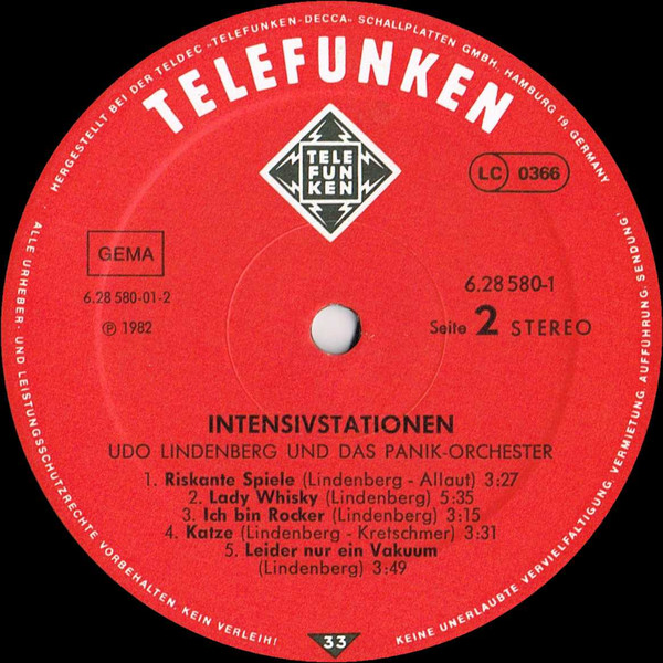 Cover zu Udo Lindenberg - Live - Intensivstationen | 1982 | 2xLP, Album, Gat | Rock | Germany
