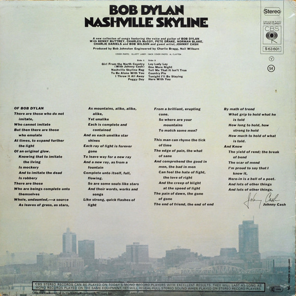 Cover zu Bob Dylan - Nashville Skyline | LP, Album, RE | Rock, Folk, World, & Country | Europe