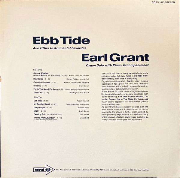 Cover zu Earl Grant - Ebb Tide And Other Instrumental Favorites | Vinyl | Jazz | Germany Schallplatten Ankauf