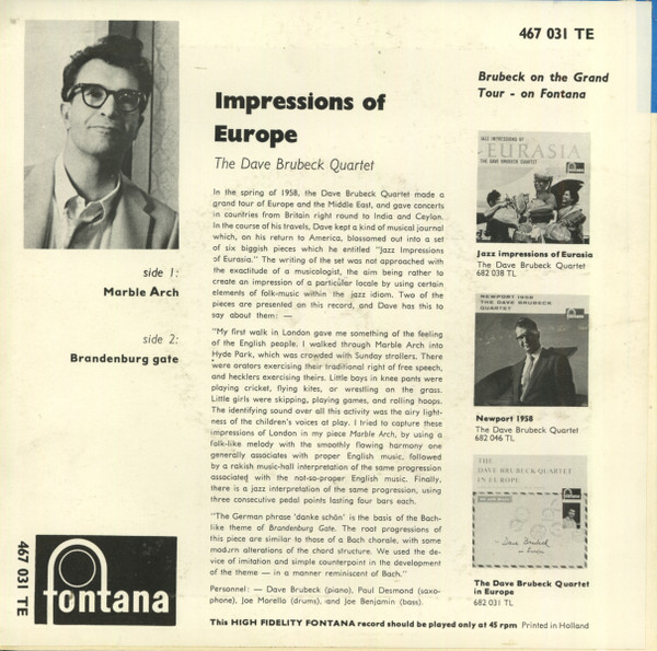 Cover zu The Dave Brubeck Quartet - Impressions Of Europe | Vinyl | Jazz | Germany Schallplatten Ankauf