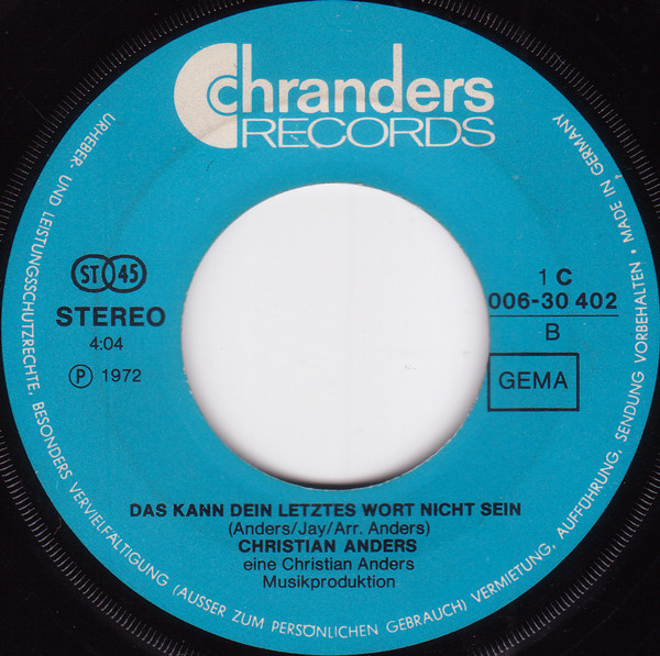 Cover zu Christian Anders - In Den Augen Der Andern | 1972 | Vinyl | Pop | Germany