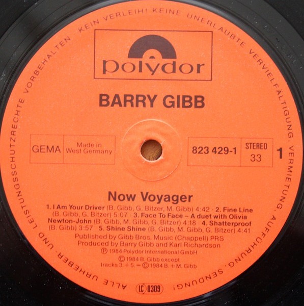 Cover zu Barry Gibb - Now Voyager | 1984 | LP, Album | Pop | Germany