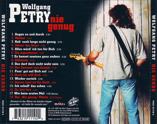 Cover zu Wolfgang Petry - Nie Genug | 1997 | Vinyl | Electronic, Rock, Pop | Europe Schallplatten Ankauf