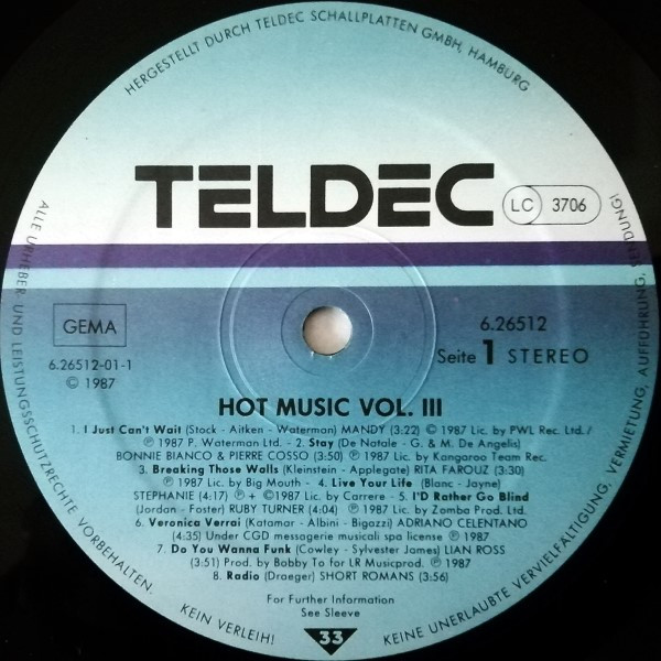 Cover zu Various - Hot Music Vol.3 - 16 Top-Hits | 1987 | Vinyl | Electronic, Pop | Germany Schallplatten Ankauf