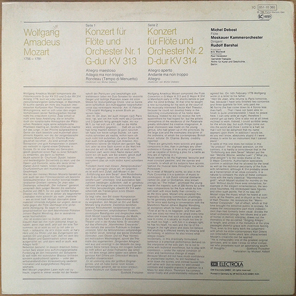 Cover zu Wolfgang Amadeus Mozart, Michel Debost, Moscow Chamber Orchestra, Rudolf Barshai - Flötenkonzerte Nr.1 & Nr.2 | Vinyl | Classical | Germany Schallplatten Ankauf