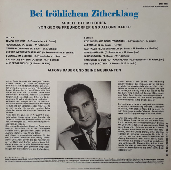 Cover zu Alfons Bauer Und Seine Fröhlichen Musikanten - Bei Fröhlichem Zitherklang (14 Beliebte Melodien Von Georg Freundorfer Und Alfons Bauer) | Vinyl | Folk, World, & Country | Germany Schallplatten Ankauf