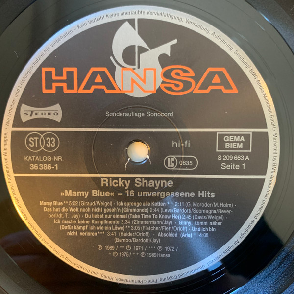Cover zu Ricky Shayne - Mamy Blue - 16 Unvergessene Hits | 1989 | Vinyl | Pop | Europe