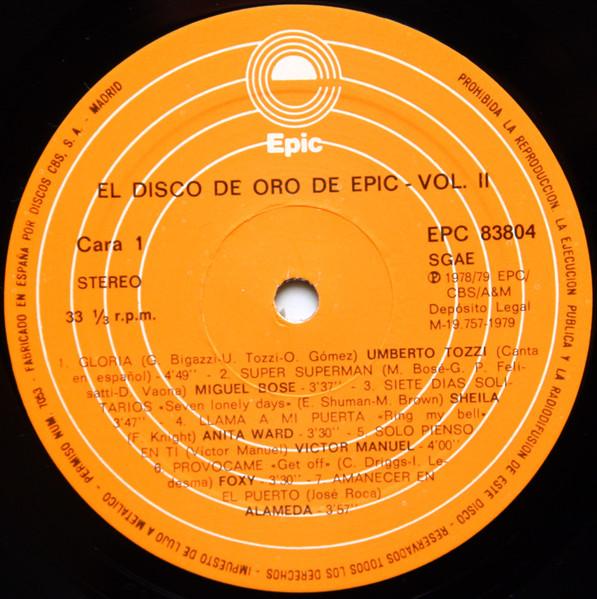 Cover zu Various - Epic2 Presenta El Disco De Oro | 1979 | Vinyl | Electronic, Rock, Funk / Soul, Pop | Spain