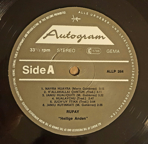 Cover zu Rupay - Heilige Anden | 1984 | LP, Album | Folk, World, & Country | Germany
