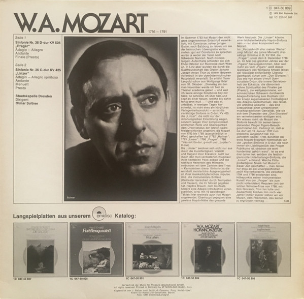 Cover zu Wolfgang Amadeus Mozart, Staatskapelle Dresden, Otmar Suitner - Prager Und Linzer Sinfonie | Vinyl | Classical | Germany Schallplatten Ankauf