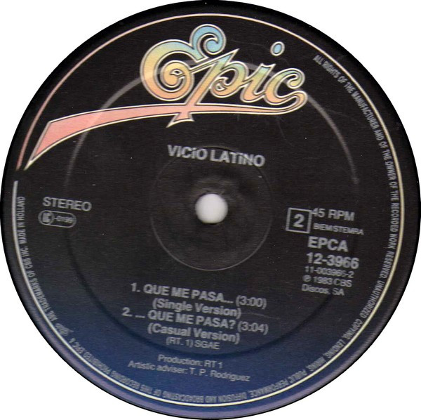 Cover zu Vicio Latino - ¿Qué Me Pasa, Qué Me Pasa? | 1983 | Vinyl | Electronic | Europe Schallplatten Ankauf