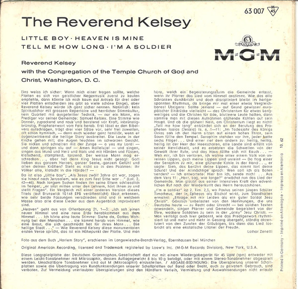 Cover zu The Reverend Kelsey - God Is Holy Jesus | 1960 | Vinyl | Folk, World, & Country, Funk / Soul, Jazz | Germany Schallplatten Ankauf