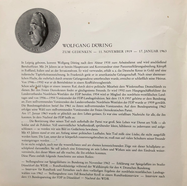 Cover zu Wolfgang Döring - Zum Gedenken (11. November 1919 - 17. Januar 1963) | Vinyl | Non-Music | Germany Schallplatten Ankauf