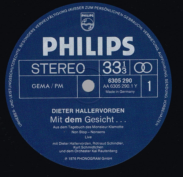 Cover zu Dieter Hallervorden - Mit Dem Gesicht... | 1976 | Vinyl | Non-Music, Pop | Germany