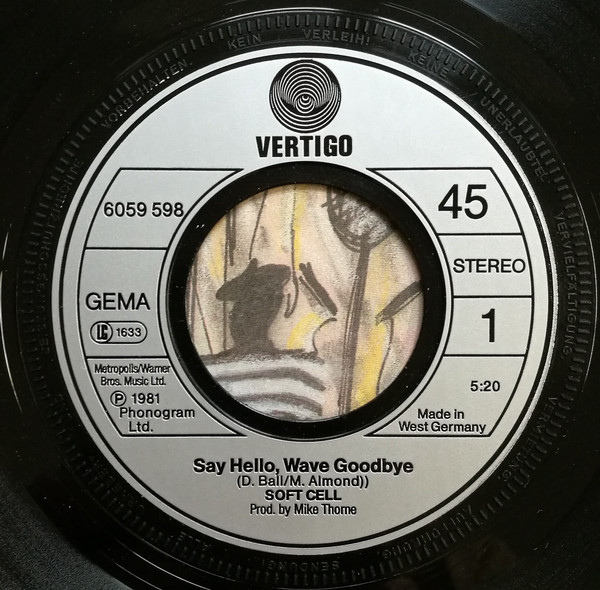 Cover zu Soft Cell - Say Hello, Wave Goodbye | 1982 | Vinyl, Stereo, 45 RPM, 7