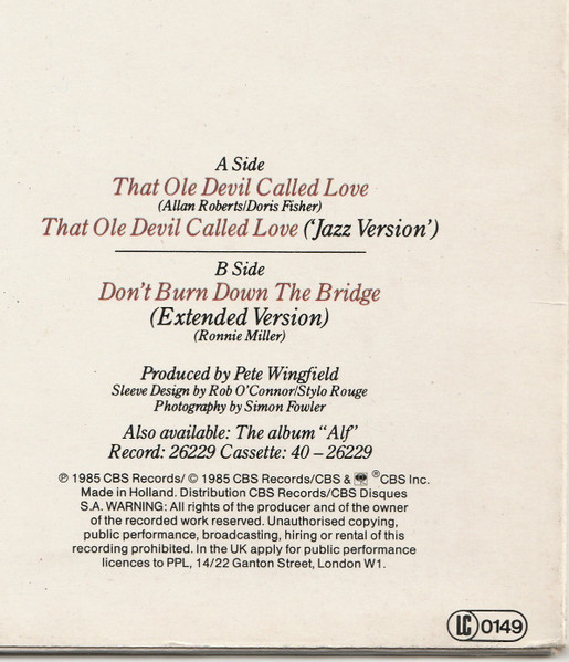 Cover zu Alison Moyet - That Ole Devil Called Love | 1985 | Vinyl | Jazz | Europe