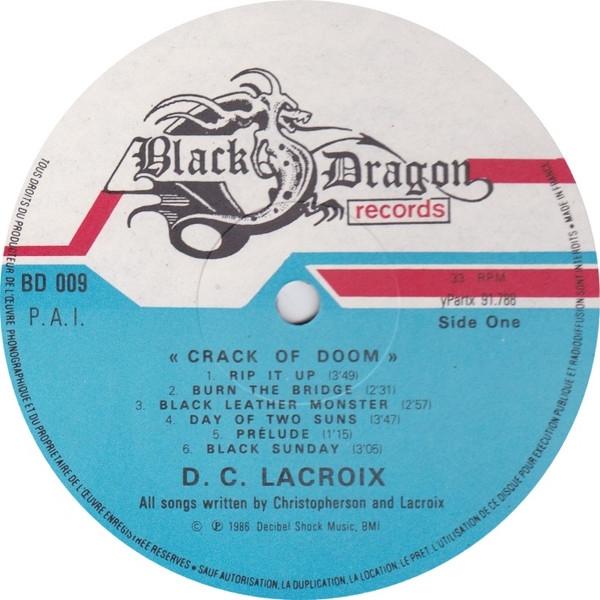 Cover zu D.C. Lacroix - Crack Of Doom | 1986 | Vinyl | Rock | France Schallplatten Ankauf