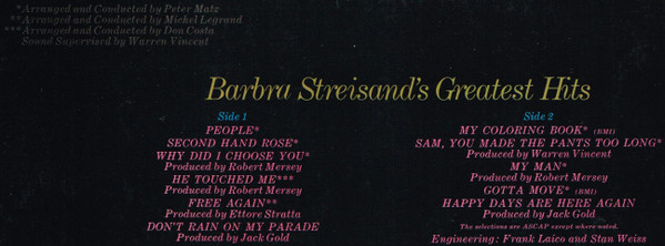 Cover zu Barbra Streisand - Barbra Streisand's Greatest Hits | 1970 | Vinyl | Pop | Germany Schallplatten Ankauf