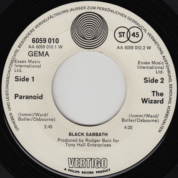 Cover zu Black Sabbath - Paranoid | 1970 | Vinyl, Stereo, 45 RPM, 7
